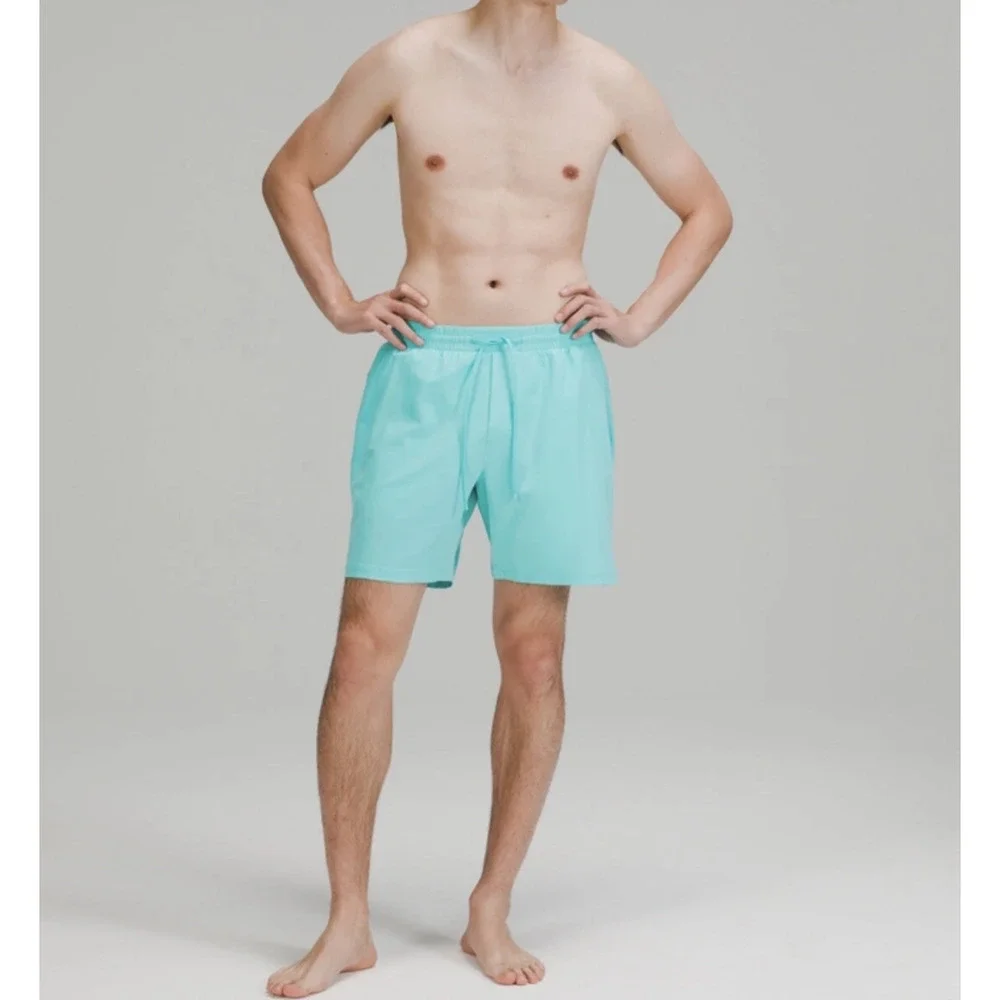 Lululemon Men Red Channel Cross Swim Shorts Mesh Sz M LM7AS1S Lined Beach Trunks